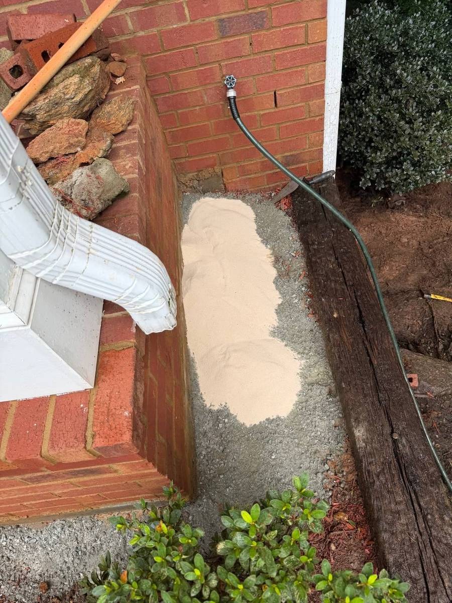 Repaired foundation area after concrete support and waterproofing